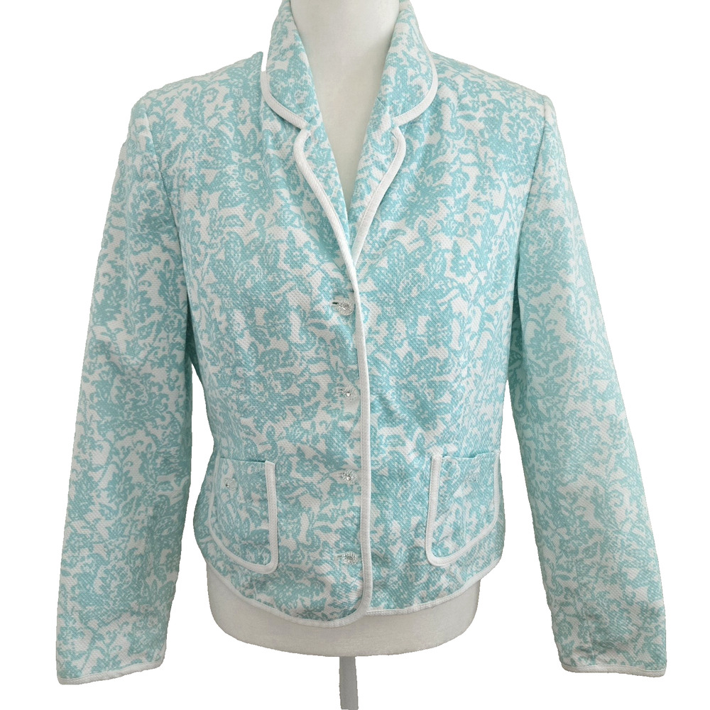 Oscar by Oscar de la Renta Blazer Womens 12 Cotton Floral Classic Preppy Twee - Picture 12 of 13